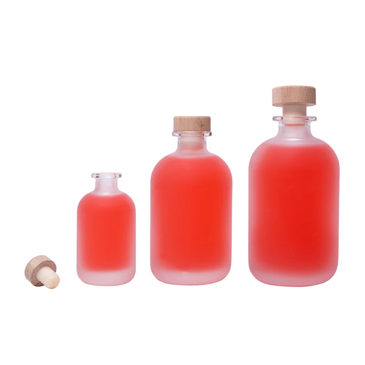 250ml 375ml 500ml Frosted glass liquor bottle with cork for whiskey wine fruit juice cold brew coffee
