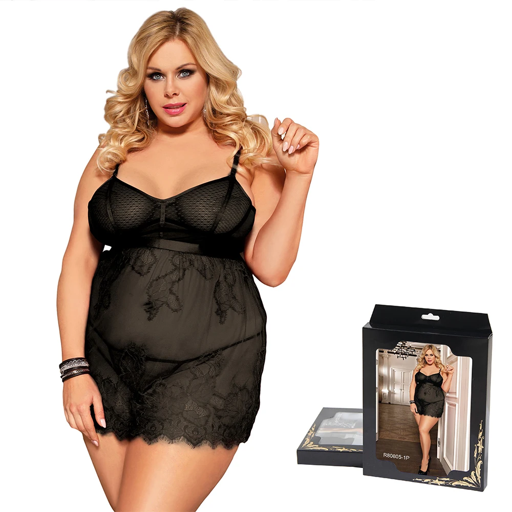 Высокое качество пикантные прозрачные babydoll платье комплекты одежды больших размеров для женщин Элегантный двойной цвет; Джемпер с треугольным воротом без рукавов для девочек, кружевное нижнее белье, набор нижнего белья