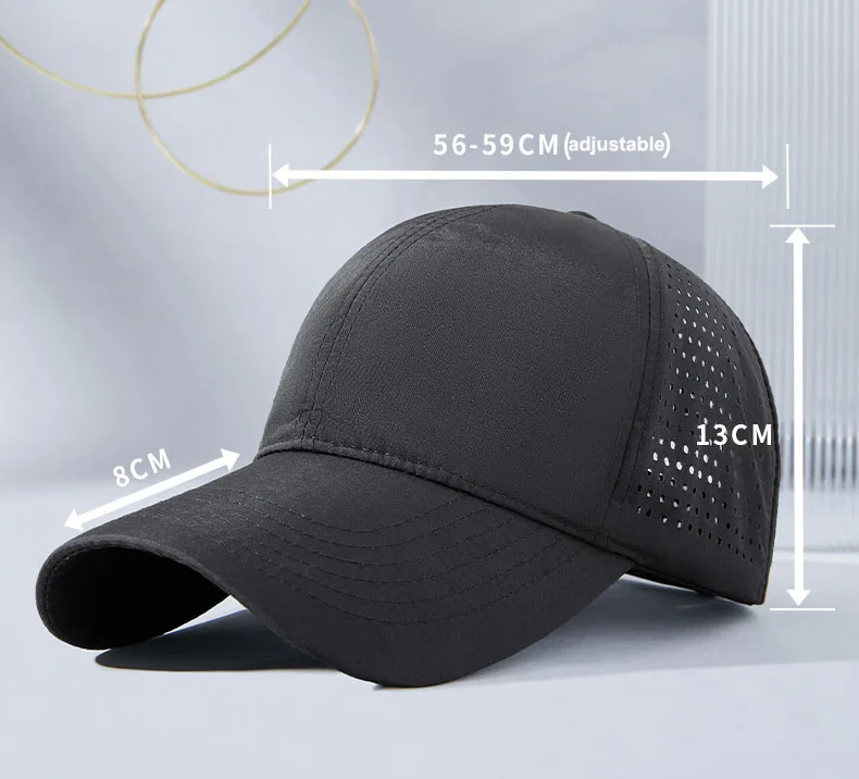 HBA50 Nylon Quick Dry Golf Sports Caps Polyester Dad Hats 6 Panel Custom Baseball Cap With Velcroes Closure Strap