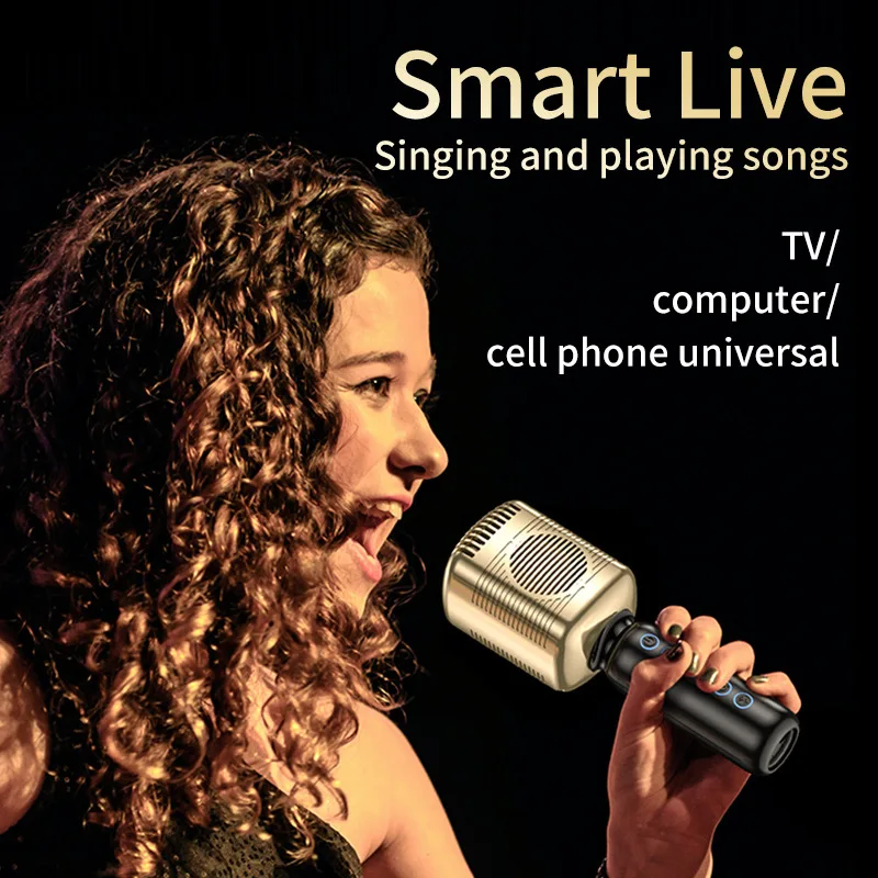 Wholesale Professional Wireless Handheld Golden Mic All-in-one Mic Music Player Karaoke Mic Performance Microphone For KTV Party