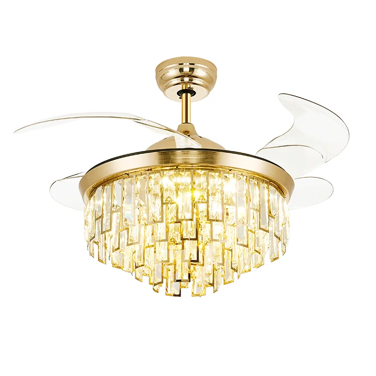 Factory Price High Quality Home Decorative Fans Crystal Chandeliers 42 Inches Invisible Ceiling Fan Light