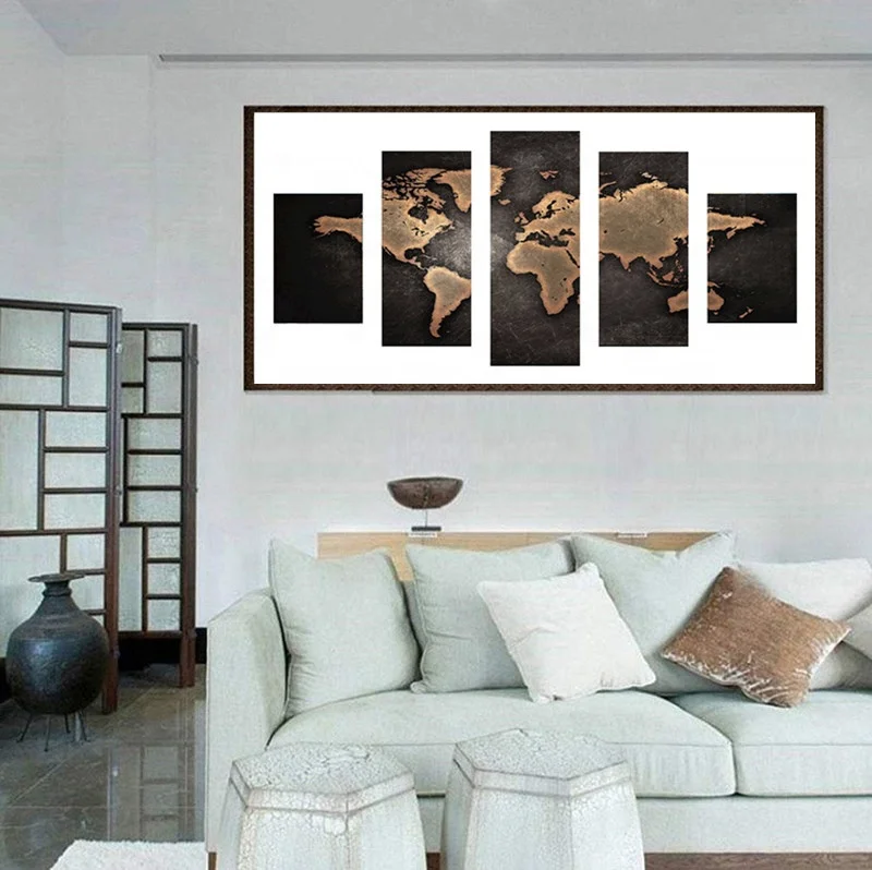 HD Print Canvas Wall Art Print 5 Pieces World Map Modular Poster Landscape Picture Home Decor