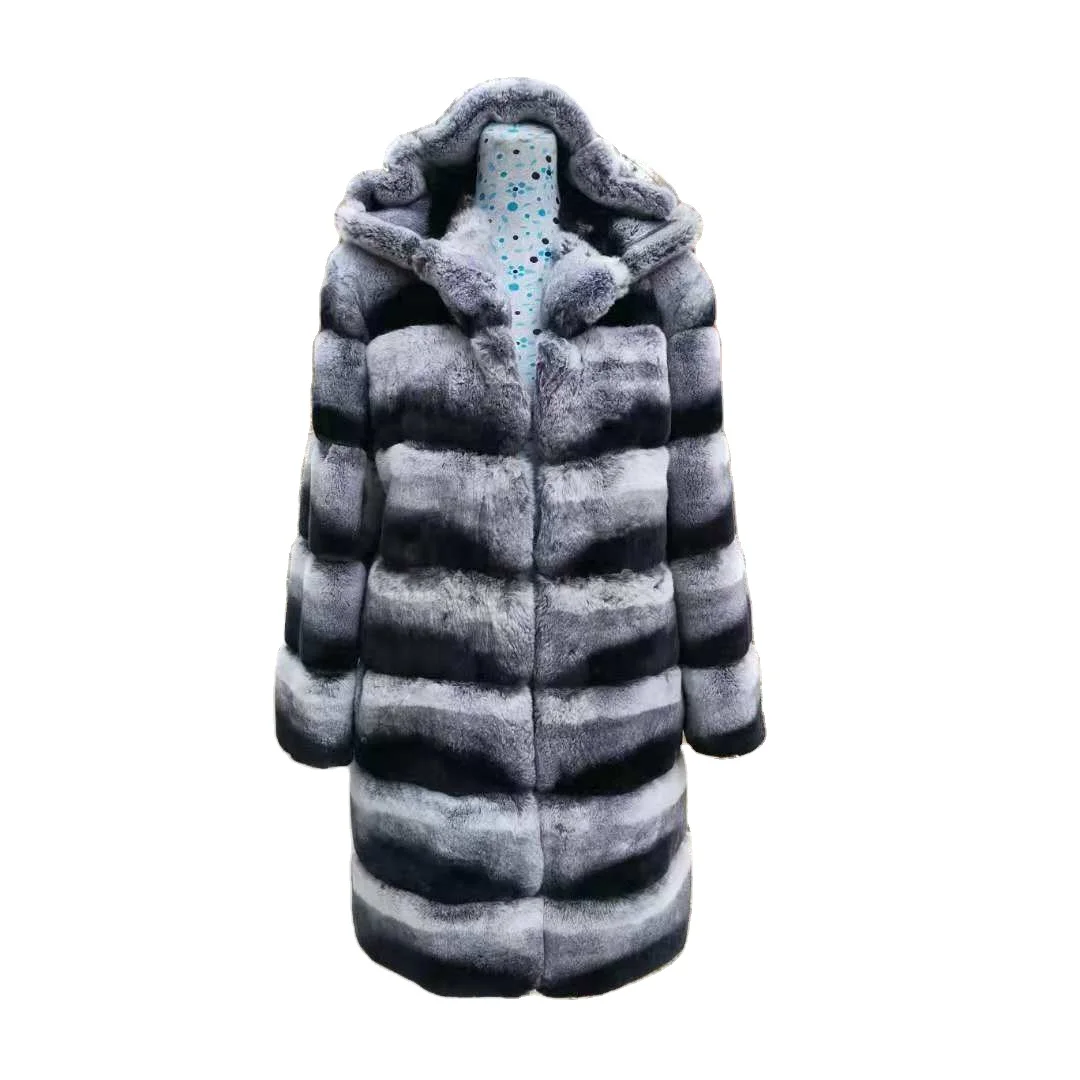 
New Winter Clothes Ladies Real Fur Oversize Jacket Overcoat Dyed Real Natural Chinchilla Rabbit Fur Coat 