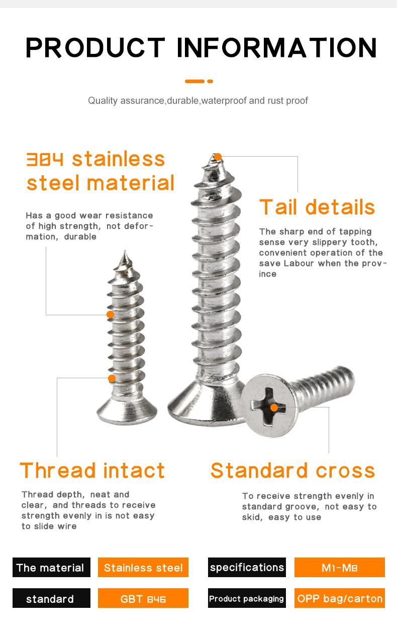 screw kit china ss 201 304 316  stainless steel Pan Head Screw Self Tapping Screw