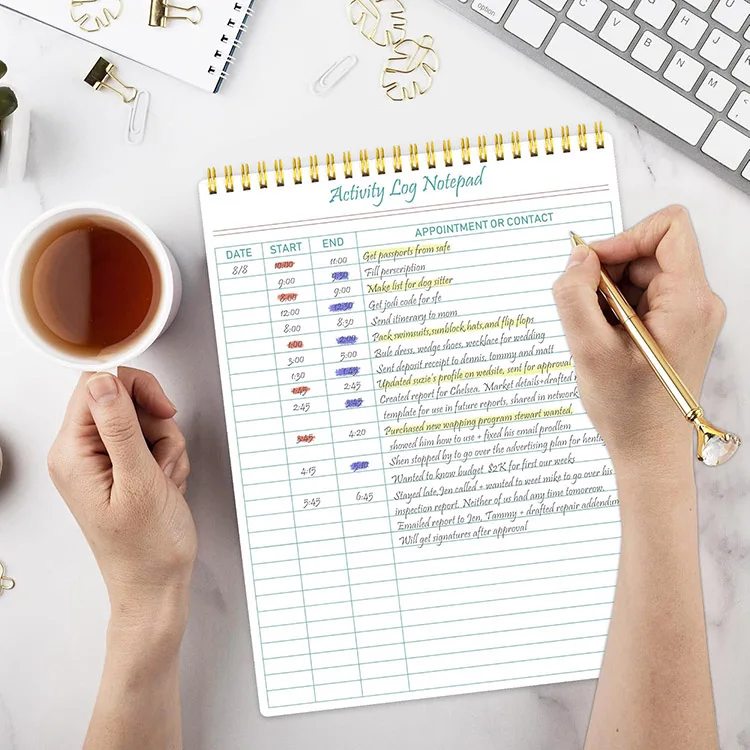 New Arrival 100 gsm 54 sheets notebook to do list planner gold spiral Activity Log Notepad