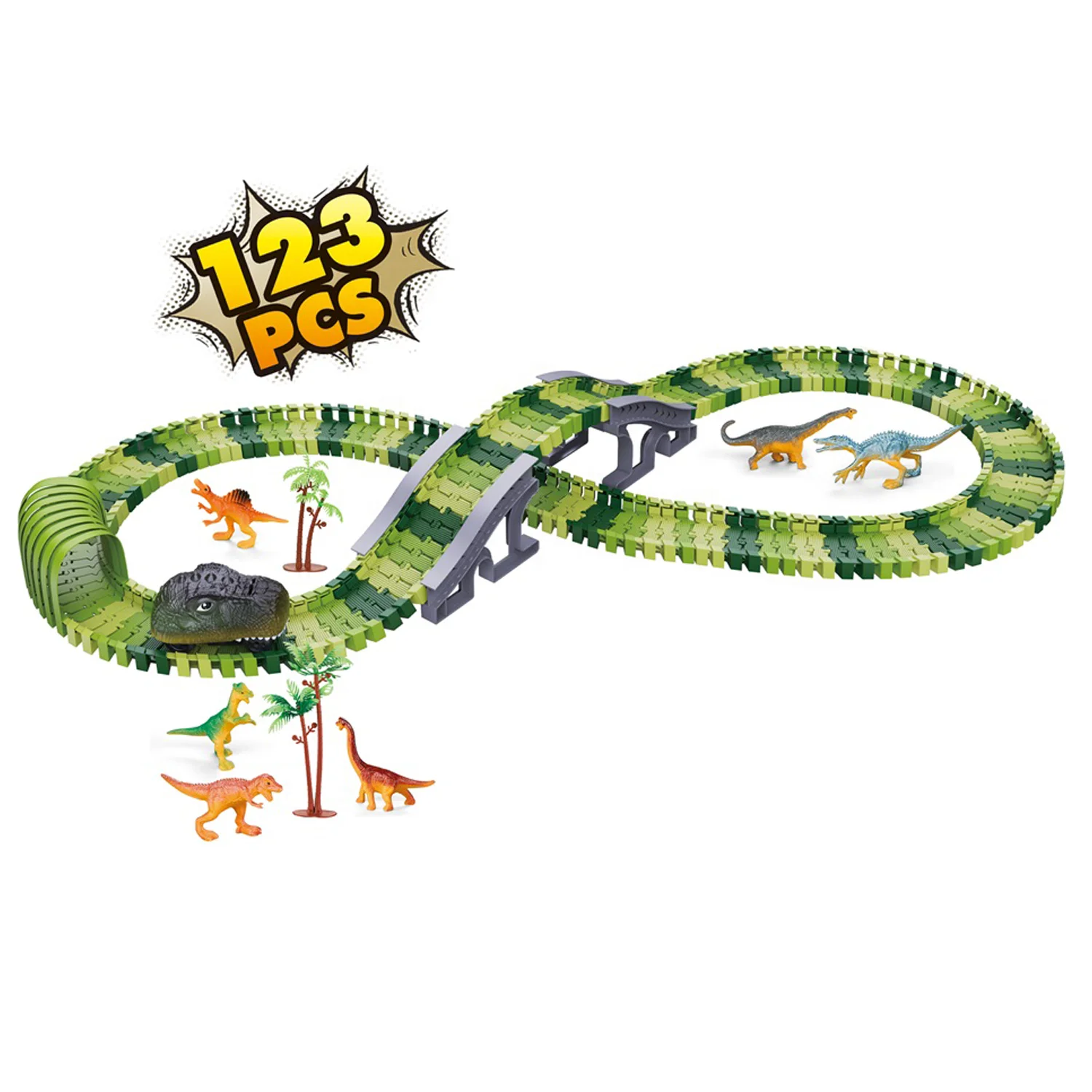 New Arrival Kids Montessori Track Car Toy 123PCS Jurassic World Toy Track Car Railway Dinosaur Toy Dinosaur Track Set