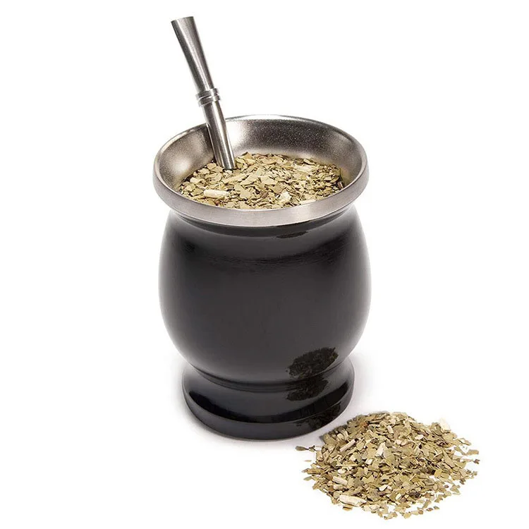 8oz taza de mate wholesale argentina yerba mate tea cup double walled stainless steel mate cup with straw