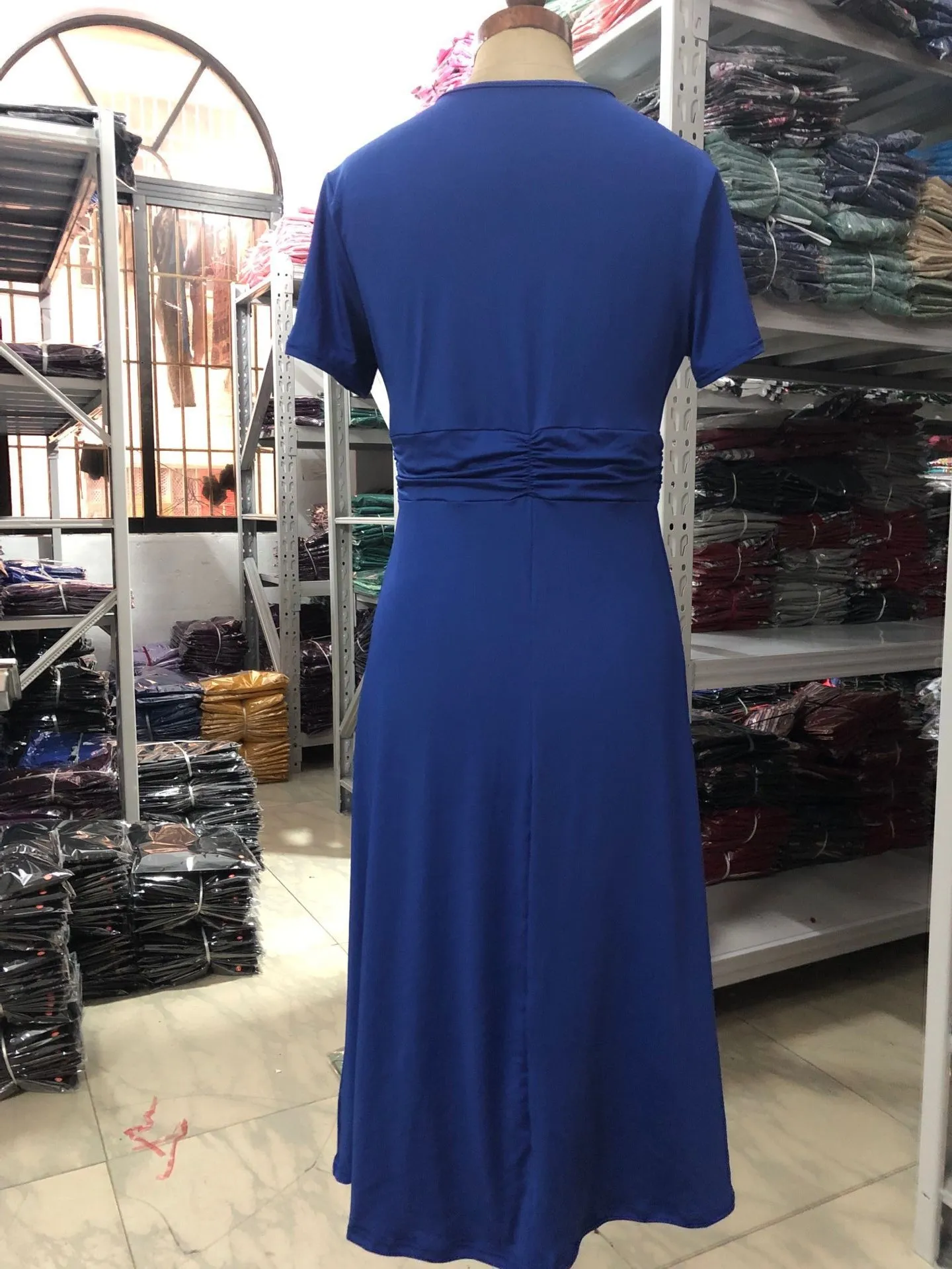 C240032 Plus Size Midi Career Dress Short Sleeve Irregular Swing Waist Work Party Dresses