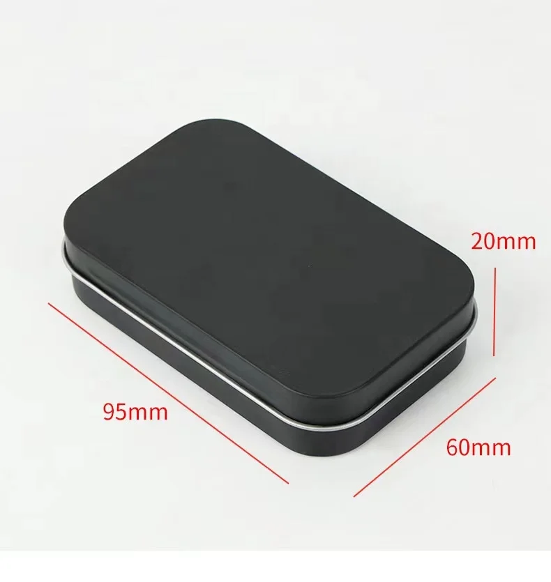 Custom Small Rectangular Black Hinged Lid Cigarette/Gift/Candy/Mint Packaging Home Organizer Storage Container Metal Tin Box