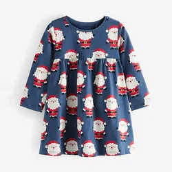 Custom santa girls dress christmas dress for kids children long sleeve jersey girls christmas dress