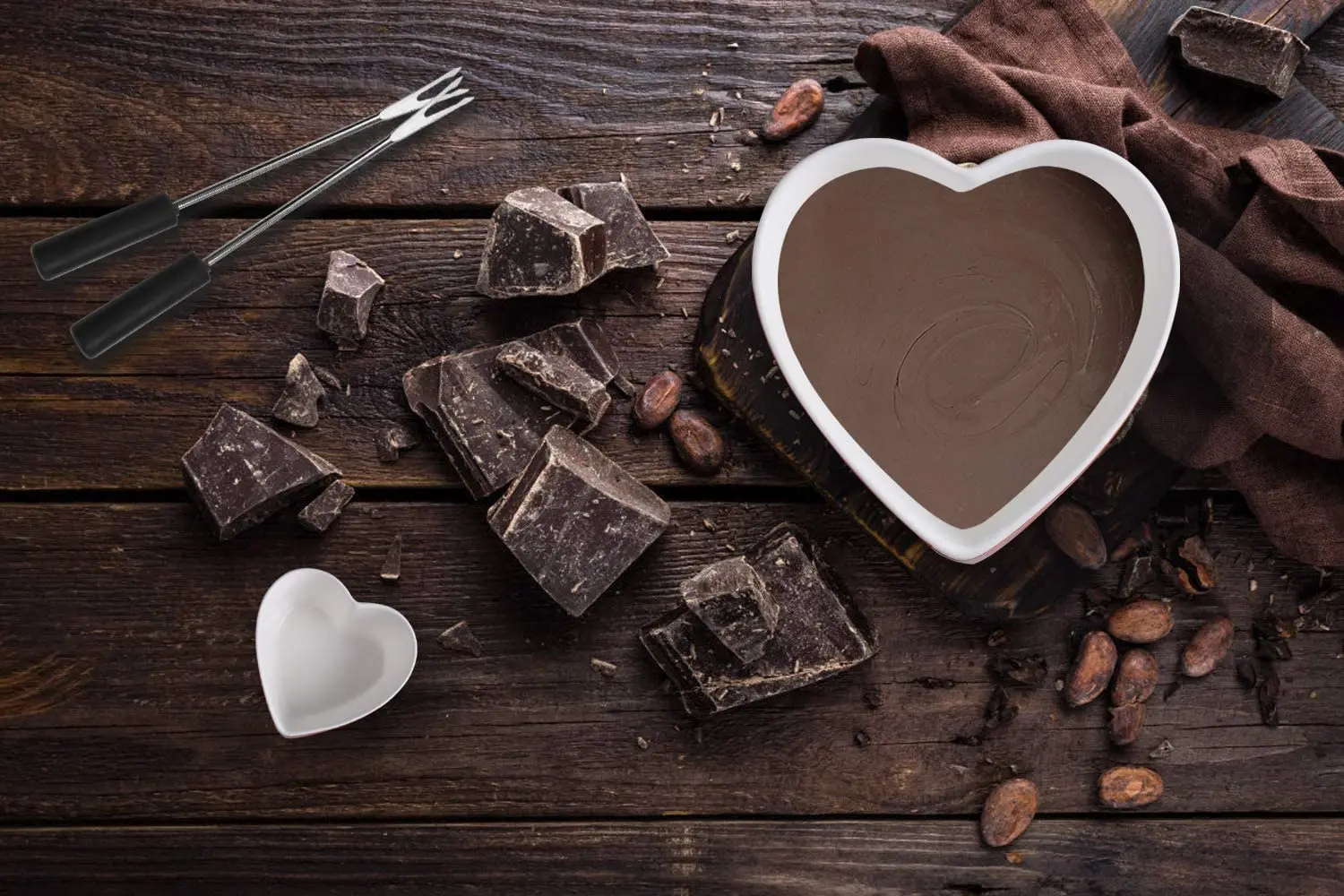 Heart Shape Glaze White Kitchen Chocolate Fondue Cheese Fondue Set