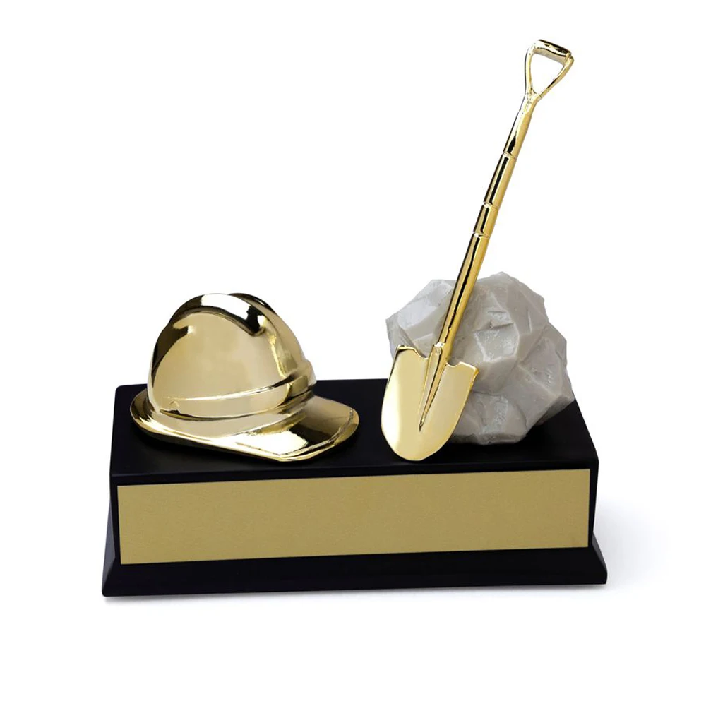 Custom Design Blank Hand Painted Engraving Metal Plates Resin Mini Shovel Rock Hat Ceremonial Construction Trophy Awards