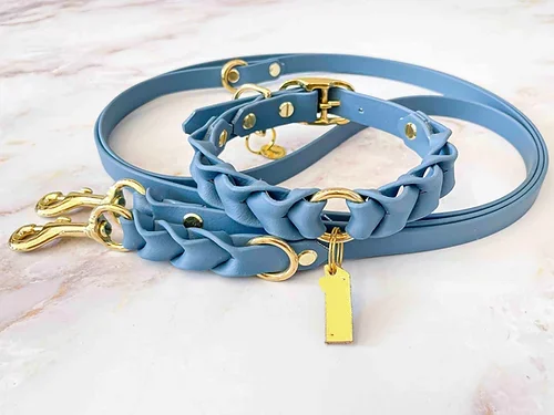 Hundegeschirr Luxury Custom Design PU Small Pet Vegan Leather Paracord Dog Harness Large Leash &Collar Set
