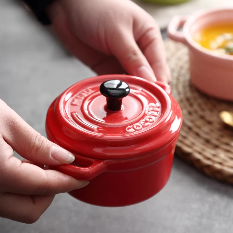 Stoneware Casseroles 4pcs Set Ceramic Small Size 12cm Cooking Pot with Lid handles