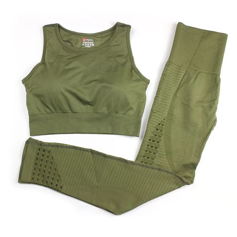 
Wholesale De Deportes Leggings And Crop Top Sports Bra 2pcs Set Wholesale High Quality Women Yoga Set For Hot Sale 