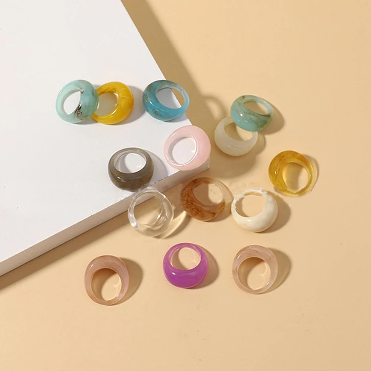 Colorful Transparent Rings Geometric Ball Glass Rings for Women Korea Fashion Resin Acrylic Rings Jewelry