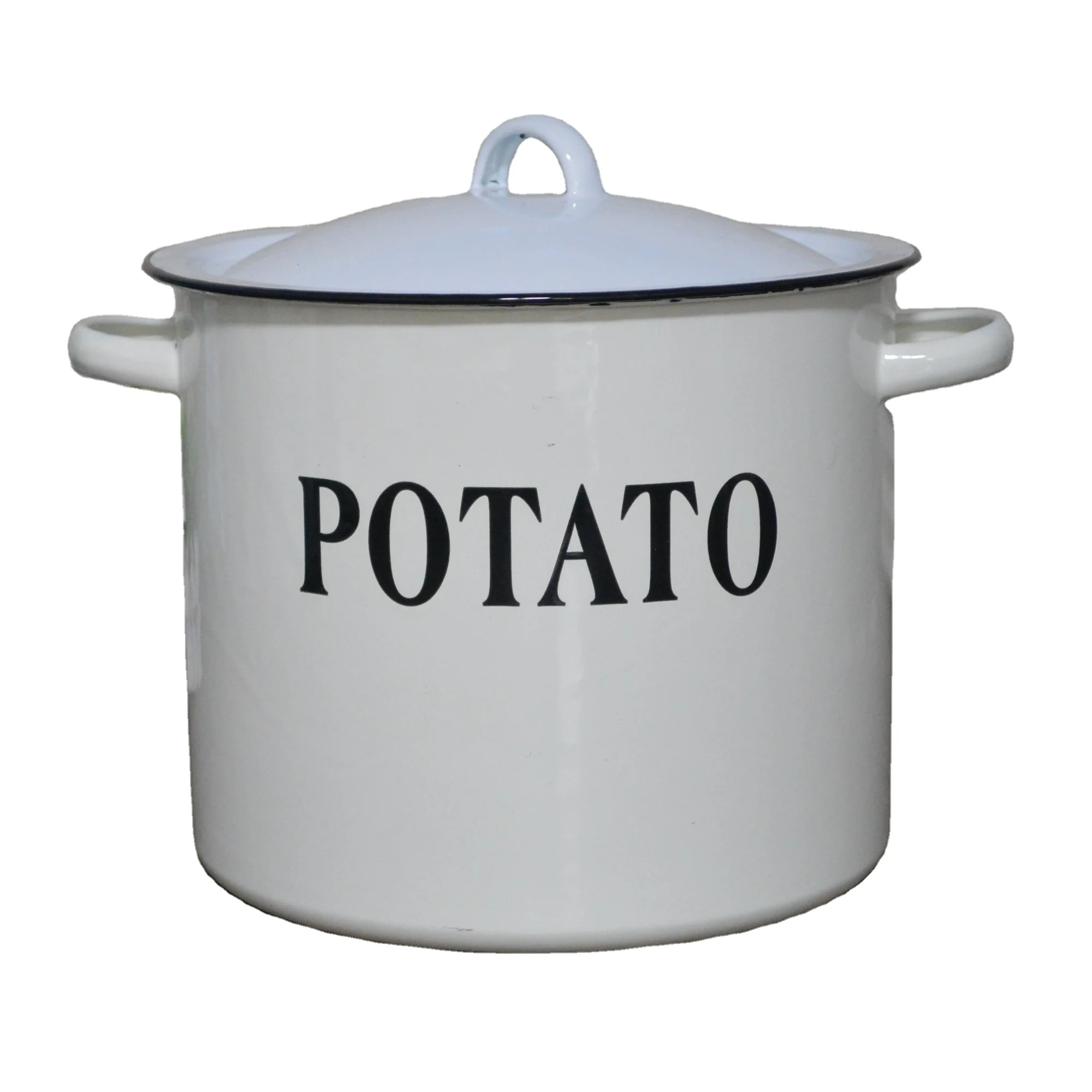 Dia 24cm Vintage Enamel Storage Pot Potato Pot With Lid