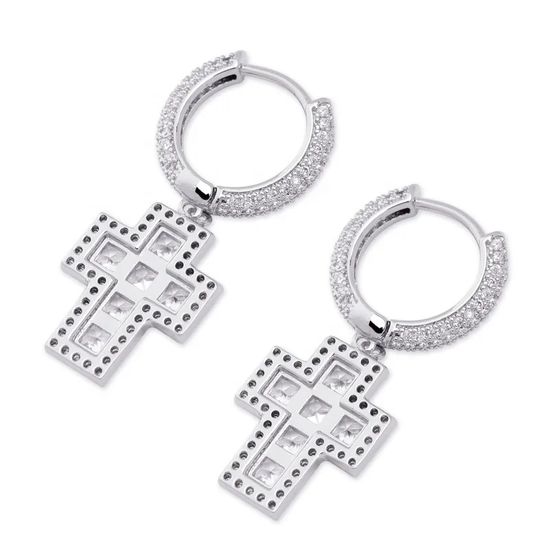 Mister Jewelry silver drop dangle cross earring, cubic zirconia drop earring