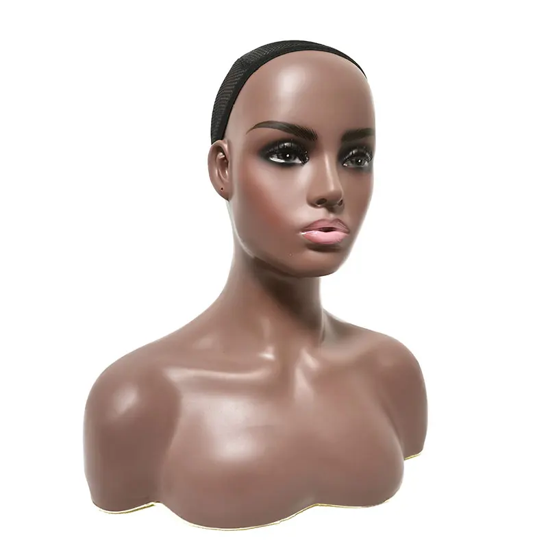 
Hot Sale New Dark Skin Mannequin Head with Shoulder Realistic Half Body Double Shoulder Wholesale Price Mannequin Wig Head 