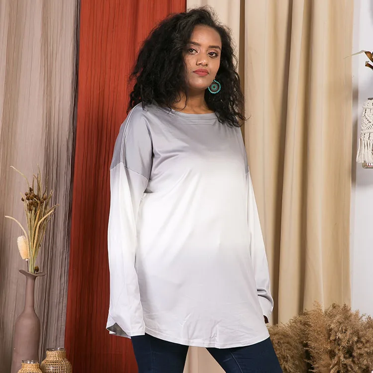 2021 Fall Plus Size Women Tie Dye Printing Long Sleeve Ombre Shirt