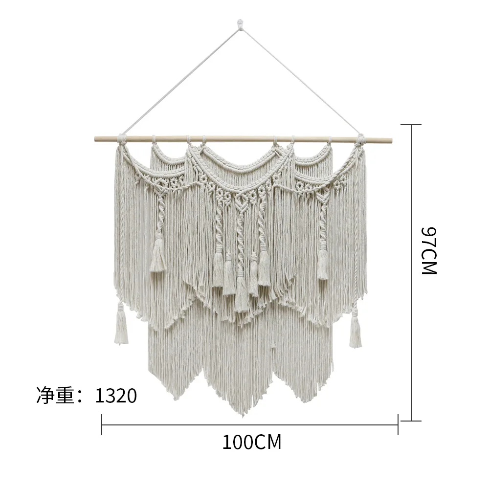 Custom Boho Tapestry Woven Wall Decor Wall Hanging Cotton Tassel Tapestry Macrame Curtain Beige Chic Bohemian Wall Art for Home
