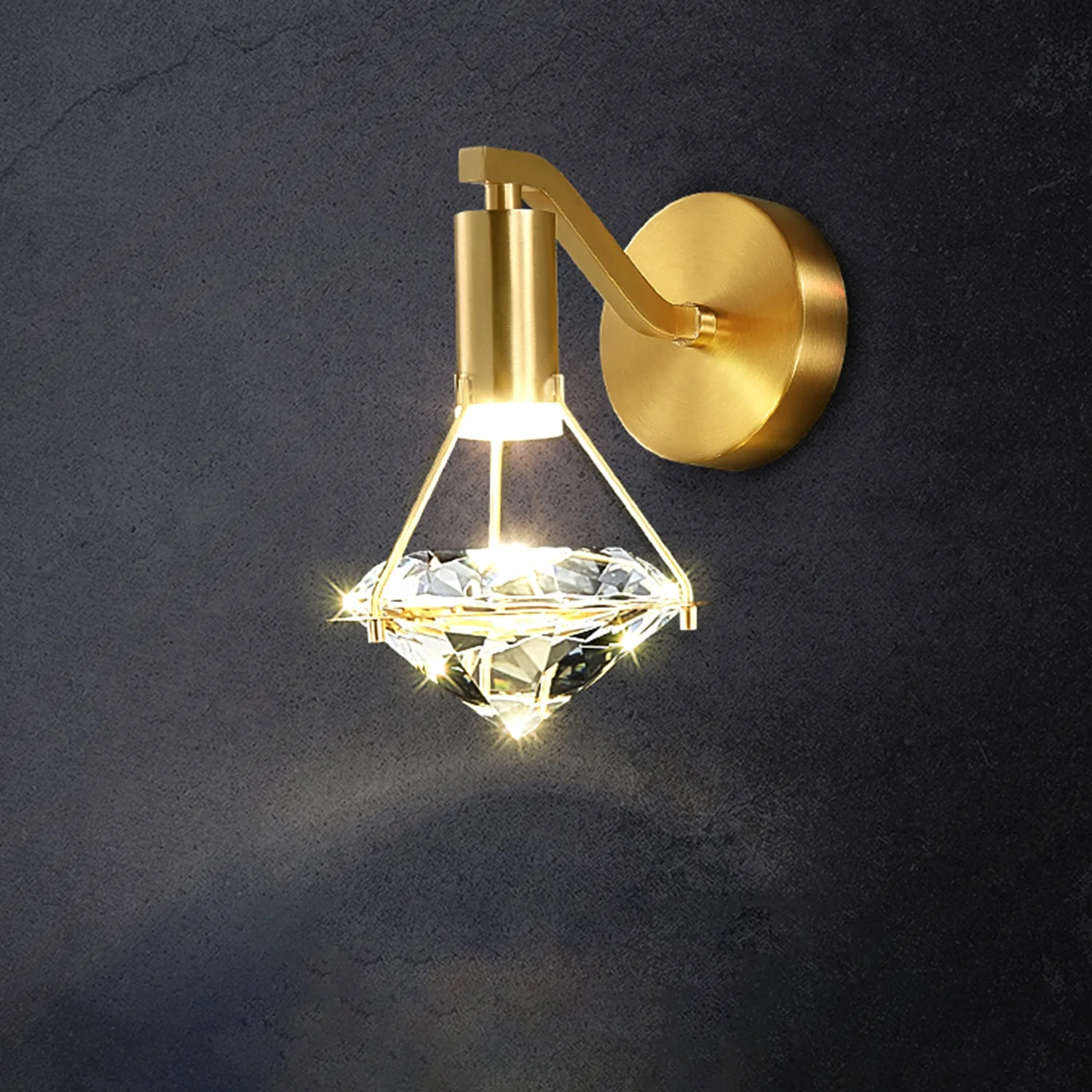  Crystal Wall Sconce Brushed Brass Lighting Fixture LED Dimmable K9 Lamp Beside Night Stand