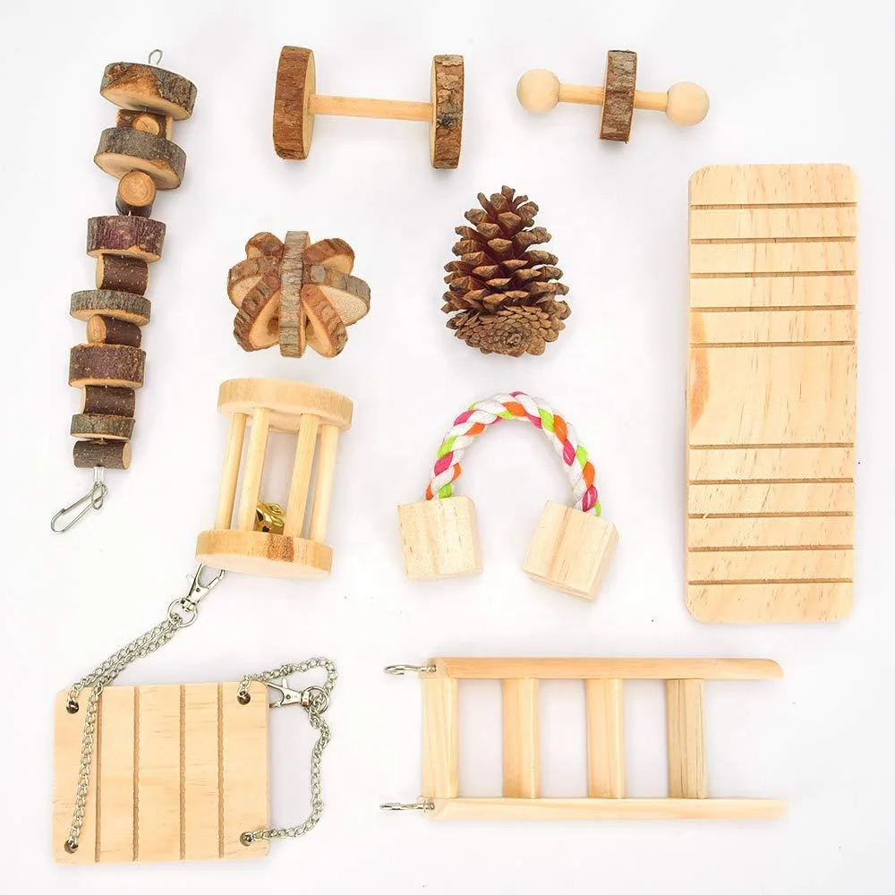 Оптовая Продажа Лучшая цена деревянный жевательная игрушка аксессуары 10 упаковок хомяк деревянный жевательные игрушки 10 комплектов