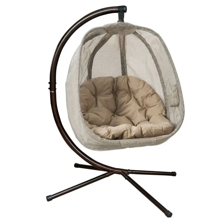 Outdoor Swing Eggshell Hanging Chair Garden Patio Furniture Hanging Sensory Rattan Egg Chair With Metal Stand