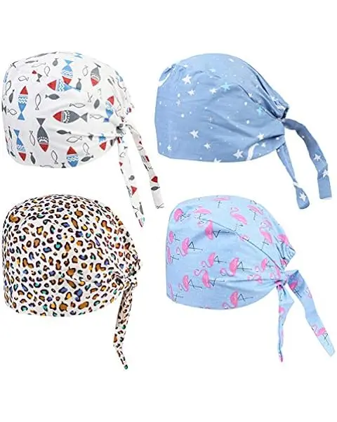 Pattern Scrubs With Buttons Nurse hair cover Adjustable Turban Caps Cute Printed work Hats Nursing Pet Clinic Nurses Hat Scrub