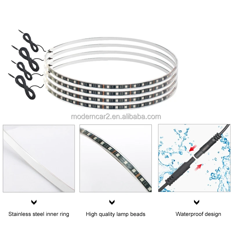 Led Car Hub Light APP/Remote Control Auto Wheel Ring Strip Adjustable Waterproof Decoration Atmosphere Light Rgb Neon Lamp 4PCS