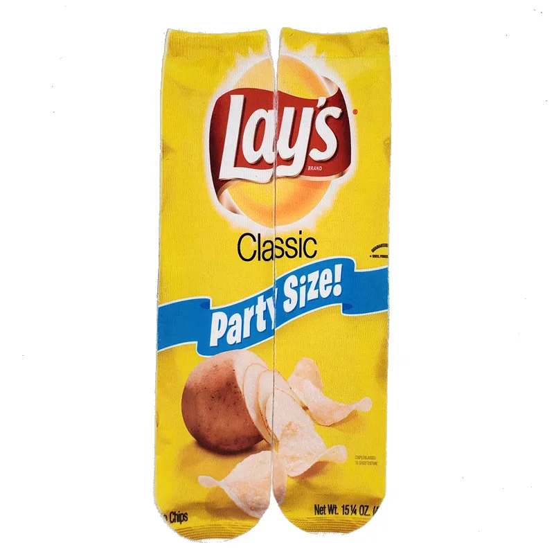 Potato chips 3D digital printing socks puffed food snacks heat transfer socks medium tube sports socks