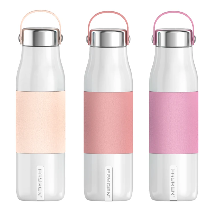600ml Thermos Multi-color Water Bottles Double Wall Stainless Steel Insulated Vacuum Flask with PU Leather Sleeve And Handle