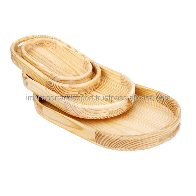 
Pine Wood Oval Serving Tray Set of 4 most selling Serving Tray for bulk and wholesale order custom 
