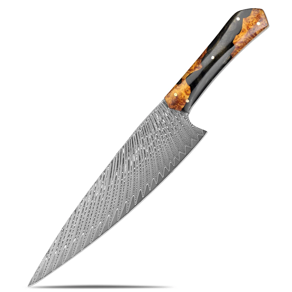 XITUO Chef Knife 8 inch Kitchen Knife Damascus Steel Edge Retention sharp Slicing Knife Black Resin Stabilised wood handle
