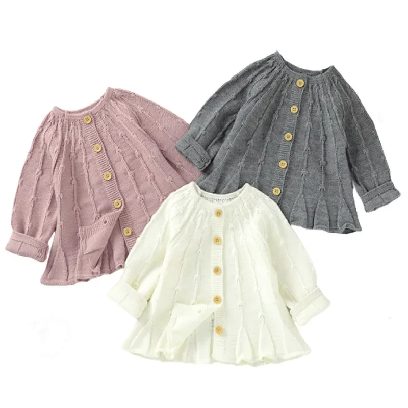 New Baby Sweaters Cardigans Autumn Winter Newborn Girls Knitwear Tops Button-up  Infant Knitted Jackets Long Sleeve Coat