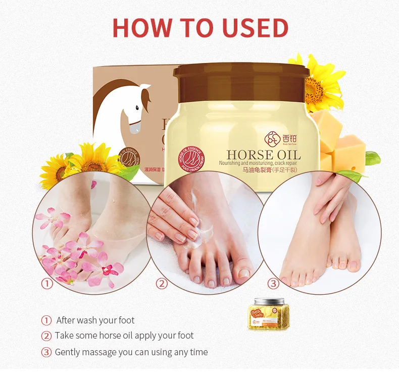 Оптовая продажа Amazon, Лидер продаж, питательный увлажняющий Восстанавливающий отбеливающий крем для ног с конским маслом для сухой потрескавшейся кожи ног