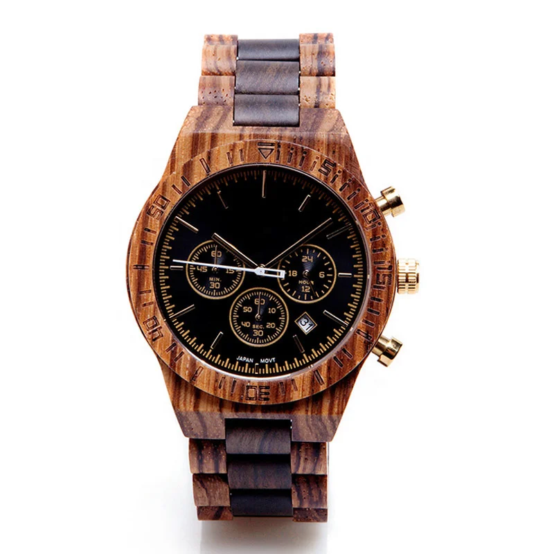 Classic Handmade Chronograph Timer Watch Men Watch with Wood Luxury Small Three Needle Limited Edition Quartz Analog Wooden