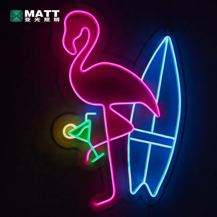 Matt Dropshipping Custom Pink Flamingo Neon Sign Animal Led Night Lights USB Led Sign Room Decoration Beer Bar Pub Wall Decor