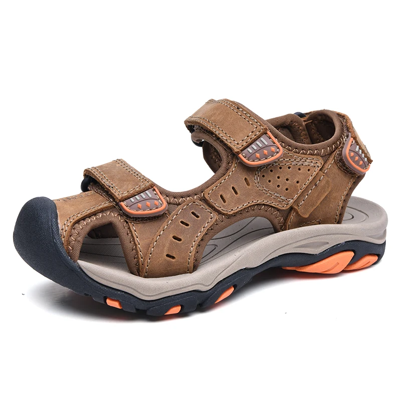 2021 летние пляжные сандалии из натуральной кожи; Детские сандалии с закрытым носком для малышей; Детская модная дизайнерская обувь для мальчиков и девочек