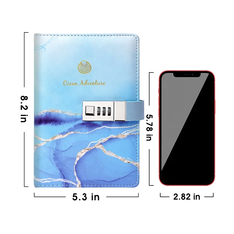 wholesale cute design cheap blue journal notebook secret diary for girls with lock and key