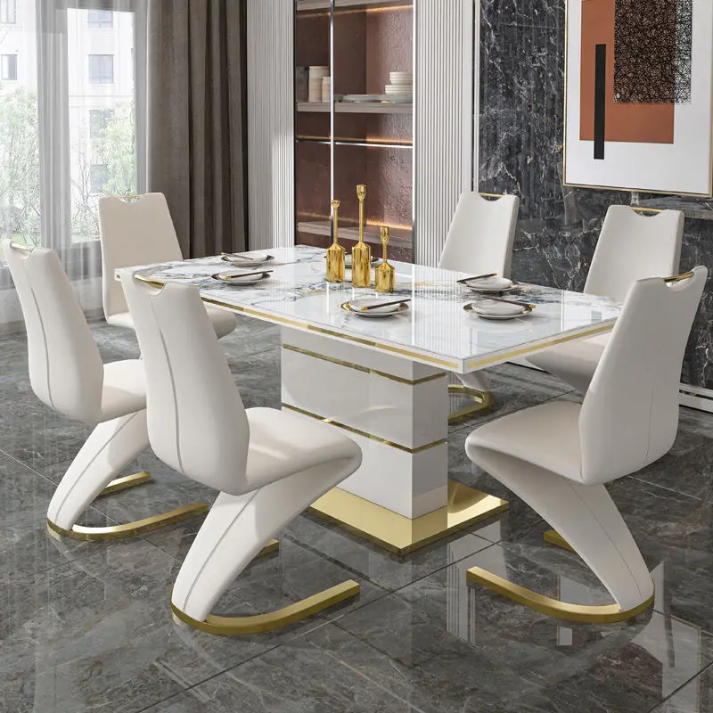 HANYEE Modern Tempered Glass Extending Square Dining Table Set with 6 Chairs for Dining Room Living Room Outdoor Hotel Use