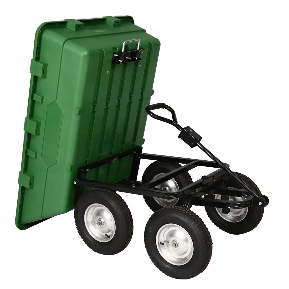 KINDE Poly Garden Trolley Cart Tipping Facility With Adjustable Handle Heavy Duty Dump Garden Cart