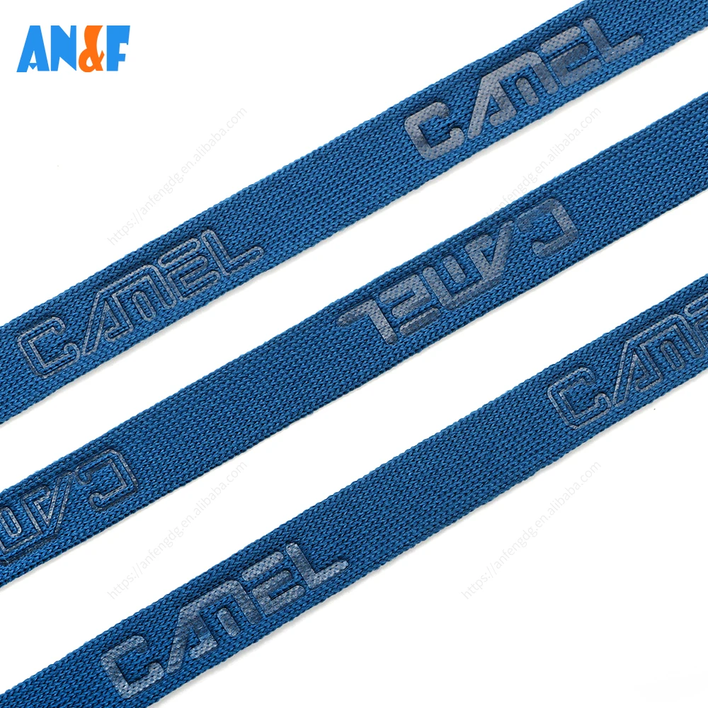 Manufacturer Supply 1cm Navy Color Elastic Tape With Logo Embossed Letters Elastic Band For T-Shirt