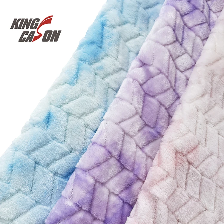 KINGCASON 2022 New Design Tie Dye One Side Brush Checkerboard Grid Jacquard Flannel Fleece Fabric For Home Textiles Decorations