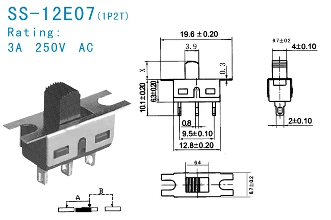 SS-12E07 Production Customized SPDT Mini Slide Switch 3 pins Single Pole waterproof subminiature toggle switch