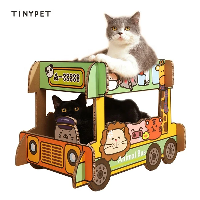 TINYPET Own Design Cat Products Bus Shape Cat Scratcher Corrugated Paper Cat Scratch Post