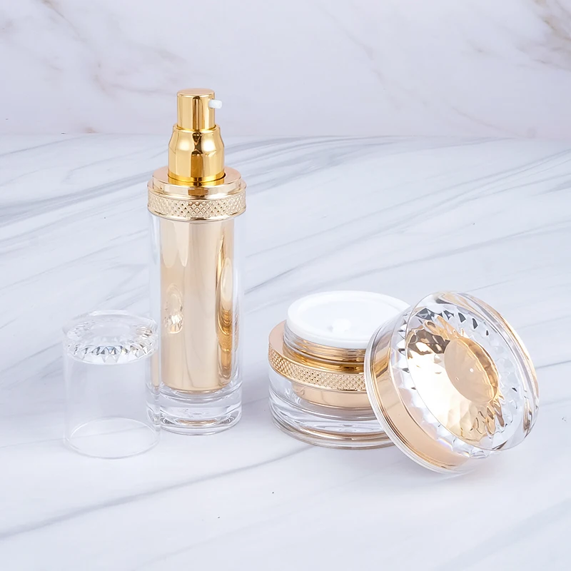 In Stock 15g 30g 50g Hot Selling Luxury Gold Cosmetic Jar and Bottle Acrylic Plastic Cream Container Jars