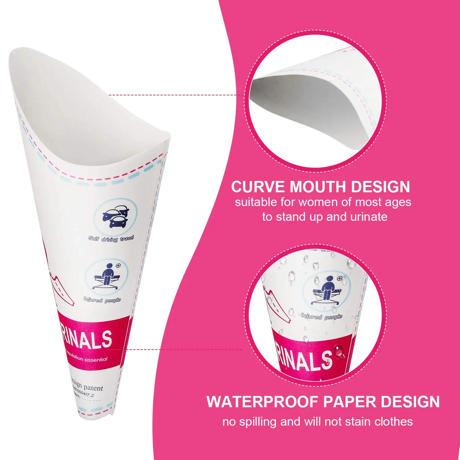 Disposable Paper Urinal Female Urination Device Pee Urine Funnel for Women Standing Up Pee