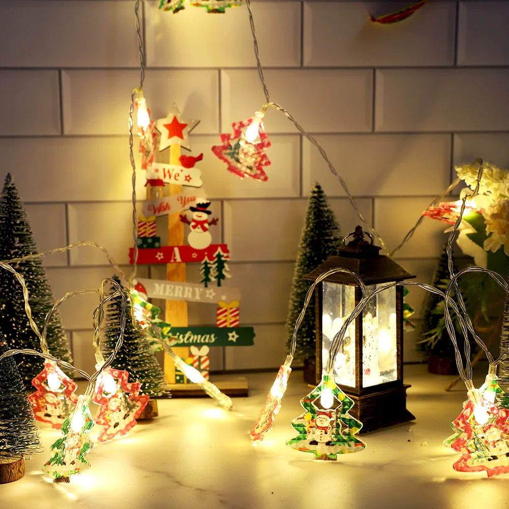 10ft 20 LED Christmas Tree String Light Outdoor Santa Claus Snowman Battery Operated Christmas Lights for Room Party Xmas Decor
