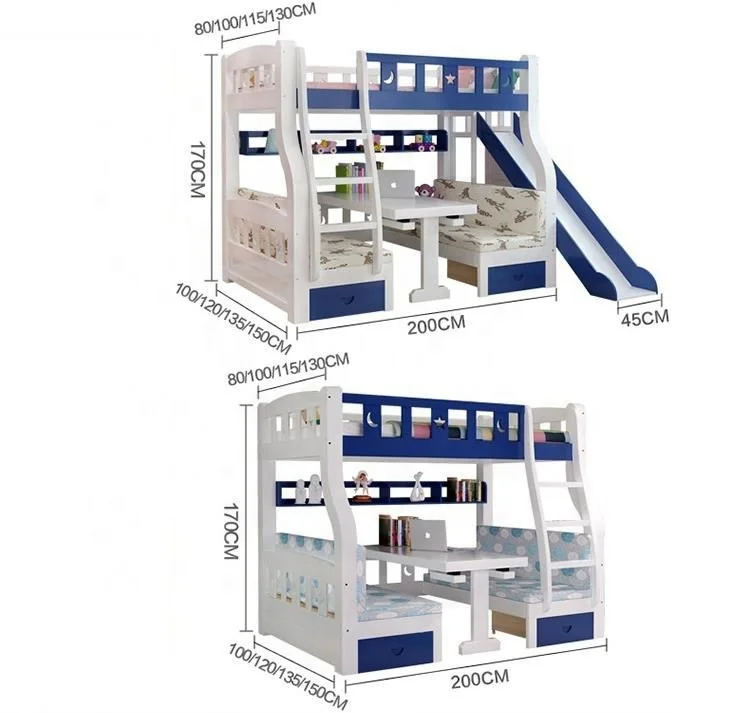 Popular Modern Design Kids Bed Room Kids Bunk Beds  Slide Wooden 3 in Children Loft Bed